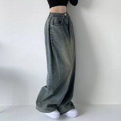 색감맛집 카시오 빈티지 워싱 사이드 핀턱 하이웨스트 롱 로우 와이드 데님 팬츠 바지 청바지 키작녀 키큰녀 빅사이즈 중청