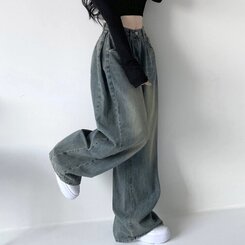 색감맛집 카시오 빈티지 워싱 사이드 핀턱 하이웨스트 롱 로우 와이드 데님 팬츠 바지 청바지 키작녀 키큰녀 빅사이즈 중청