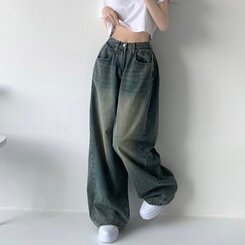 색감맛집 카시오 빈티지 워싱 사이드 핀턱 하이웨스트 롱 로우 와이드 데님 팬츠 바지 청바지 키작녀 키큰녀 빅사이즈 중청