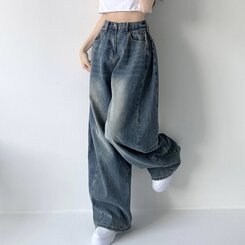 색감맛집 카시오 빈티지 워싱 사이드 핀턱 하이웨스트 롱 로우 와이드 데님 팬츠 바지 청바지 키작녀 키큰녀 빅사이즈 진청