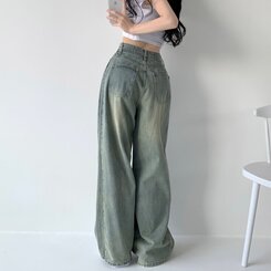 색감맛집 카시오 빈티지 워싱 사이드 핀턱 하이웨스트 롱 로우 와이드 데님 팬츠 바지 청바지 키작녀 키큰녀 빅사이즈 옐로우틴