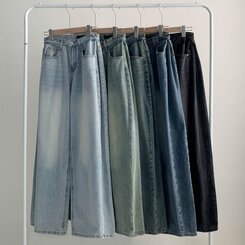 색감맛집 카시오 빈티지 워싱 사이드 핀턱 하이웨스트 롱 로우 와이드 데님 팬츠 바지 청바지 키작녀 키큰녀 빅사이즈