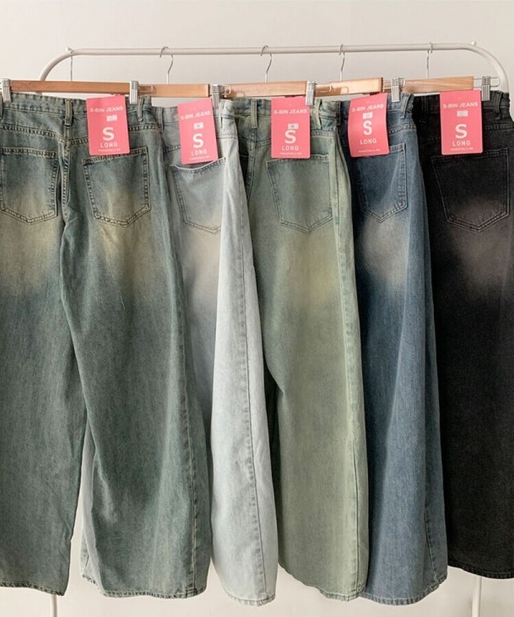 힙무드 사이드 핀턱 와이드 데님 팬츠