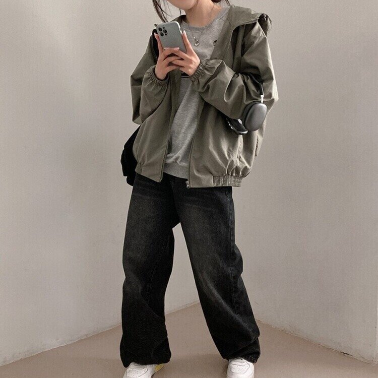 요즘같은 날씨에딱 남녀공용 오버핏 후드 바람막이 점퍼 카키