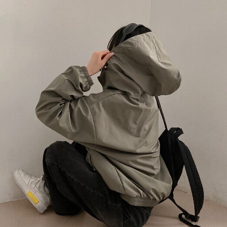 요즘같은 날씨에딱 남녀공용 오버핏 후드 바람막이 점퍼 카키