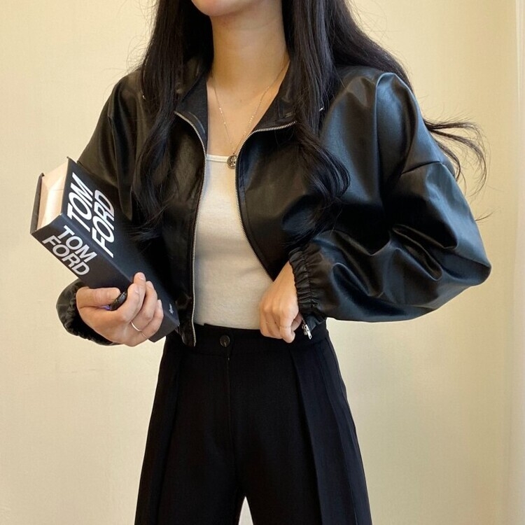 フェイクレザークロップライダージャケット｜ジャケット｜韓国