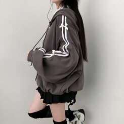 リボンラインオーバーフィットフードジップアップ CHARCOAL