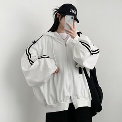 リボンラインオーバーフィットフードジップアップ IVORY