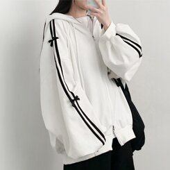 リボンラインオーバーフィットフードジップアップ IVORY