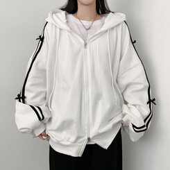 リボンラインオーバーフィットフードジップアップ IVORY