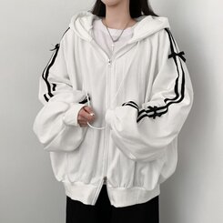 リボンラインオーバーフィットフードジップアップ IVORY