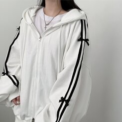 リボンラインオーバーフィットフードジップアップ IVORY