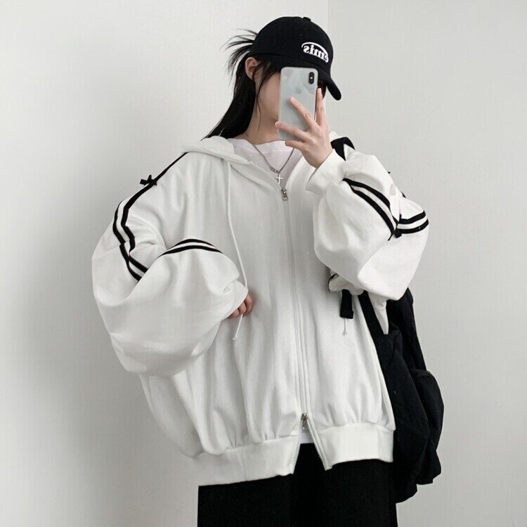 リボンラインオーバーフィットフードジップアップ IVORY