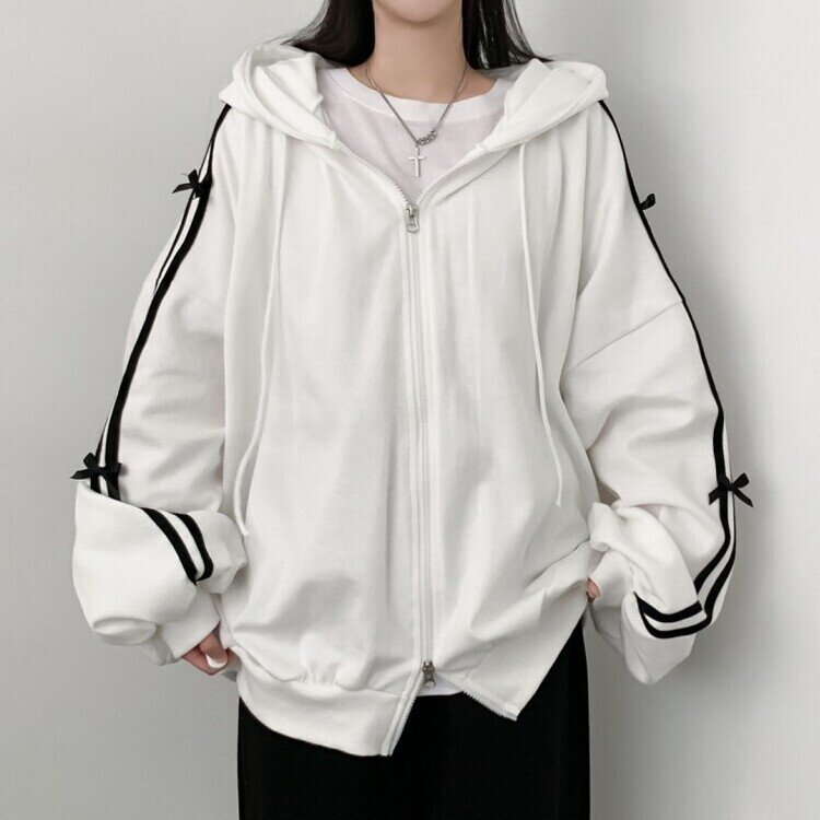 リボンラインオーバーフィットフードジップアップ IVORY