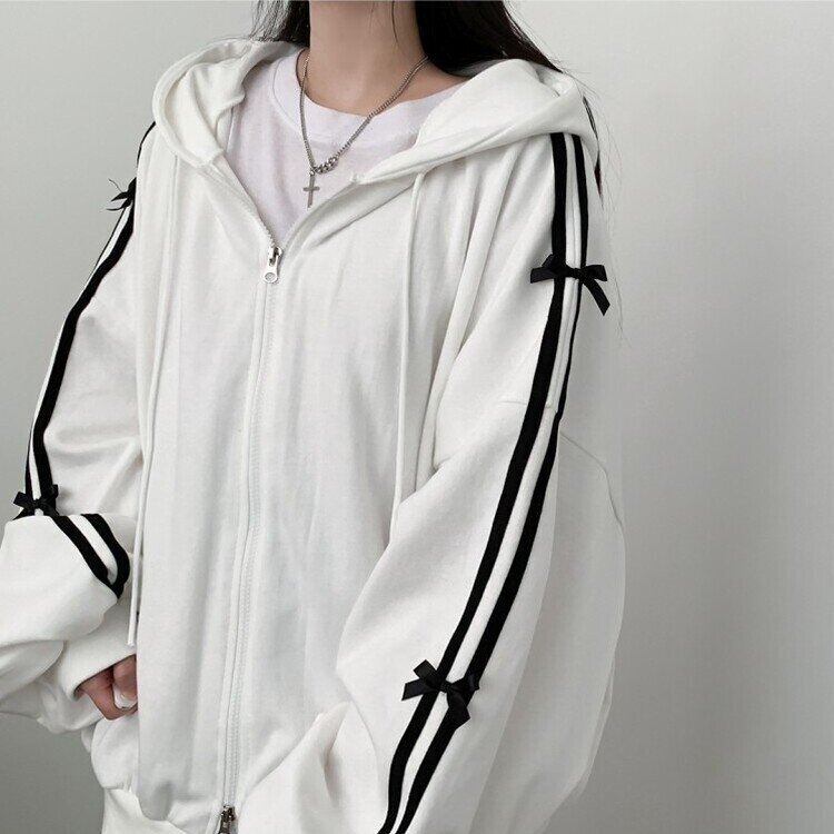 リボンラインオーバーフィットフードジップアップ IVORY