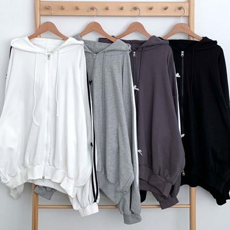 リボンラインオーバーフィットフードジップアップ