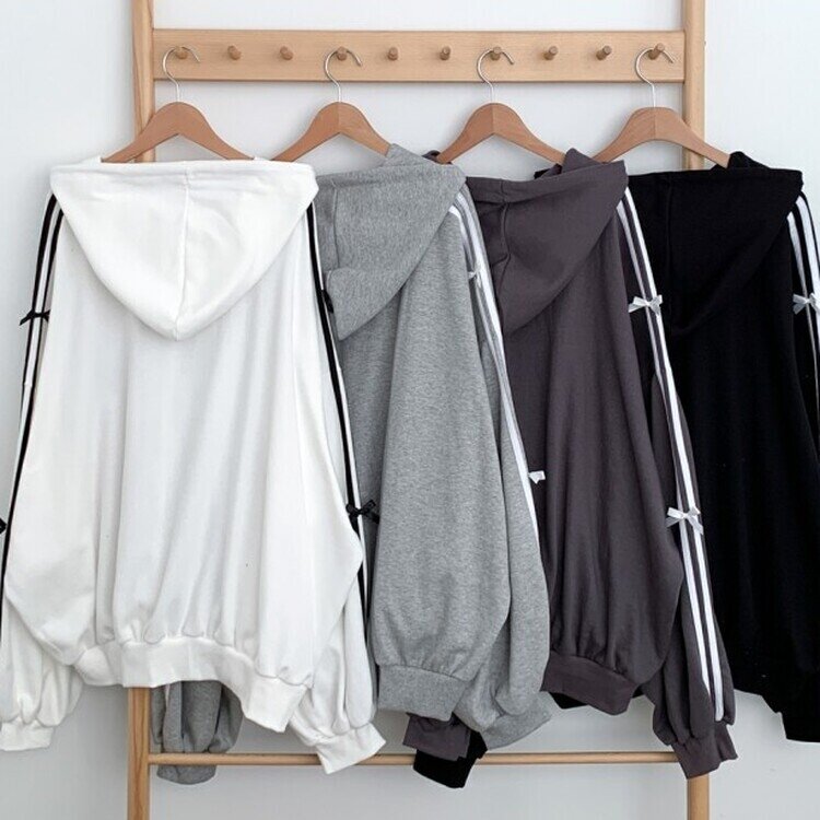 リボンラインオーバーフィットフードジップアップ