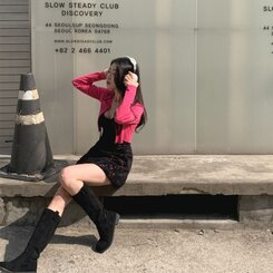 【SET】フラワー刺繍ビスチェワンピース チェーンカーディガン INDIE PINK-CARDIGAN
