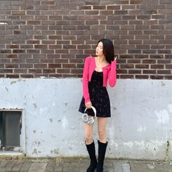 【SET】フラワー刺繍ビスチェワンピース チェーンカーディガン INDIE PINK-CARDIGAN