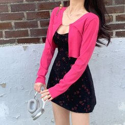 【SET】フラワー刺繍ビスチェワンピース チェーンカーディガン INDIE PINK-CARDIGAN