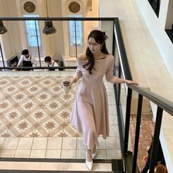 オフショルダーロングフレアワンピース｜ロングワンピース｜韓国