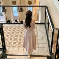 オフショルダーロングフレアワンピース｜ロングワンピース｜韓国