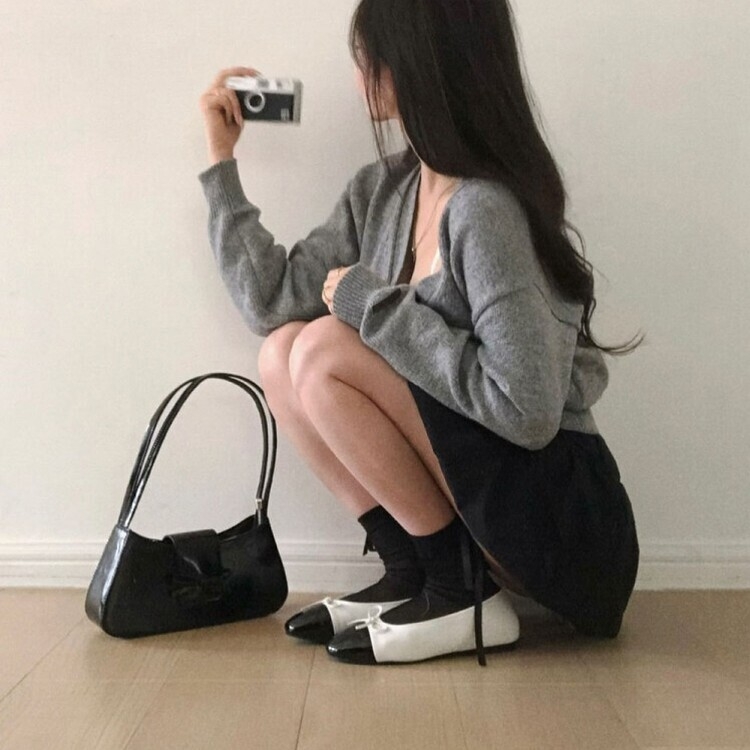 バレエコアグリッターバックリボンソックス BLACK