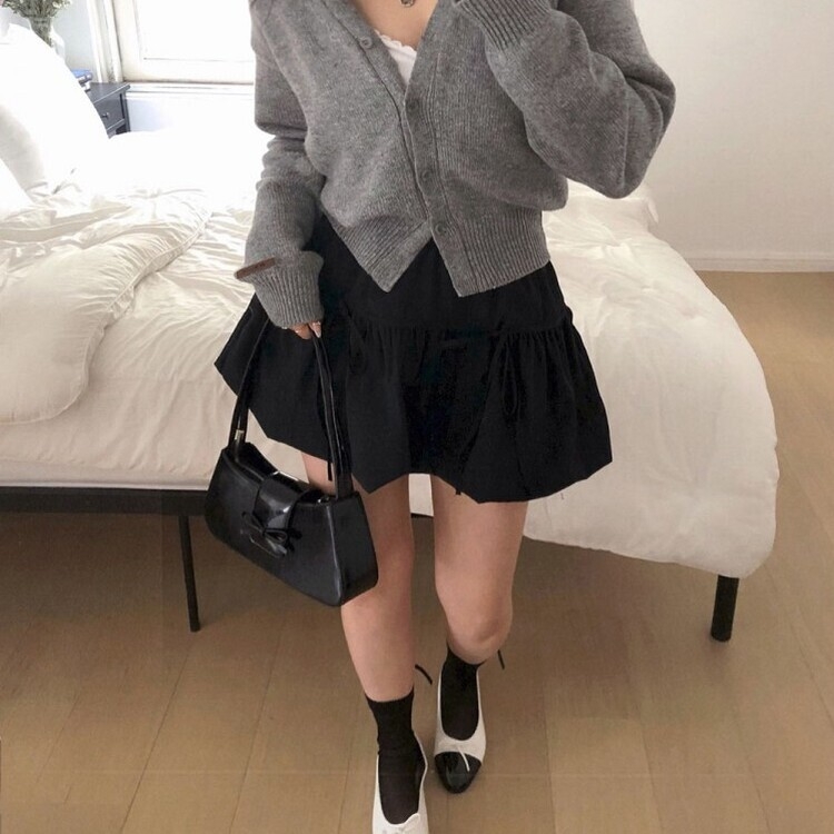 バレエコアグリッターバックリボンソックス BLACK