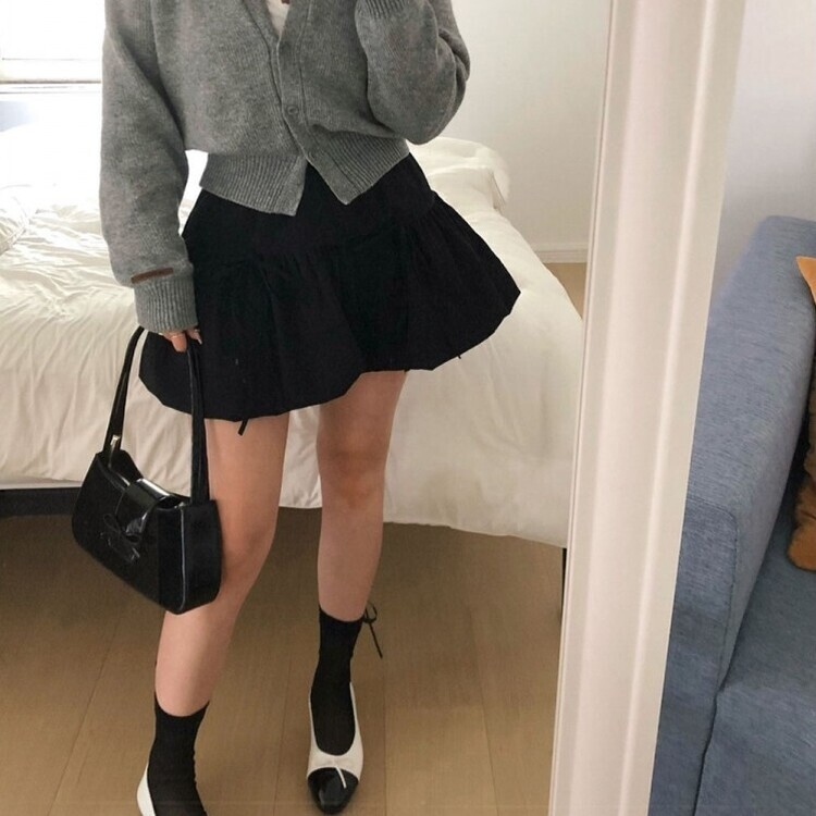 バレエコアグリッターバックリボンソックス BLACK