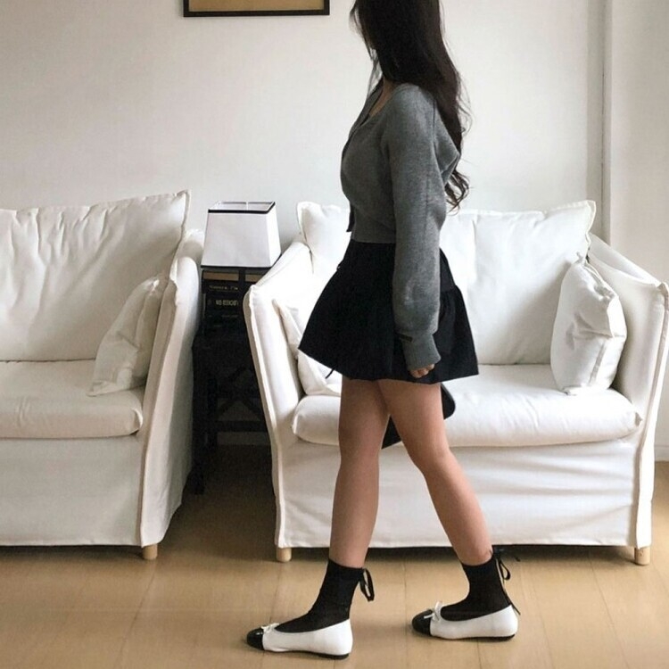 バレエコアグリッターバックリボンソックス BLACK
