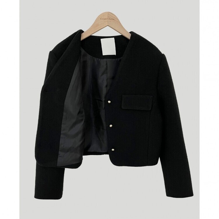 ノーカラーVネックツイードジャケット｜ジャケット｜韓国