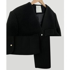 ノーカラーVネックツイードジャケット｜ジャケット｜韓国