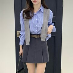 【MiuMiu】ベルトディテール プリーツミニスカート SSK16631 ミュウミュウプリーツベルトミニスカート ミニスカート