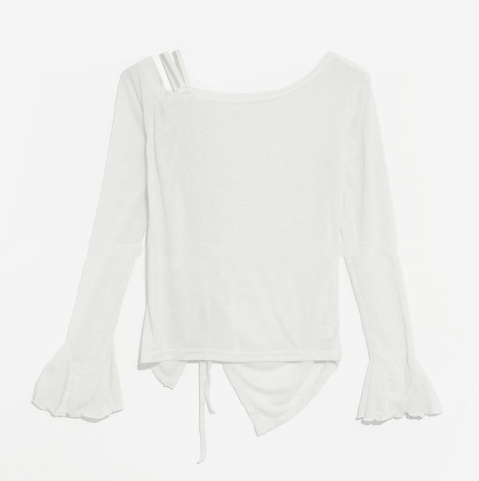 ワンショルダーシャーリングオフショルダー長袖Tシャツ