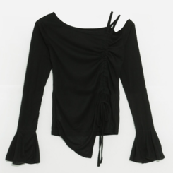 ワンショルダーシャーリングオフショルダー長袖Tシャツ