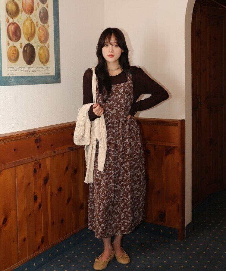 シュシュフラワーラップロングワンピース BROWN