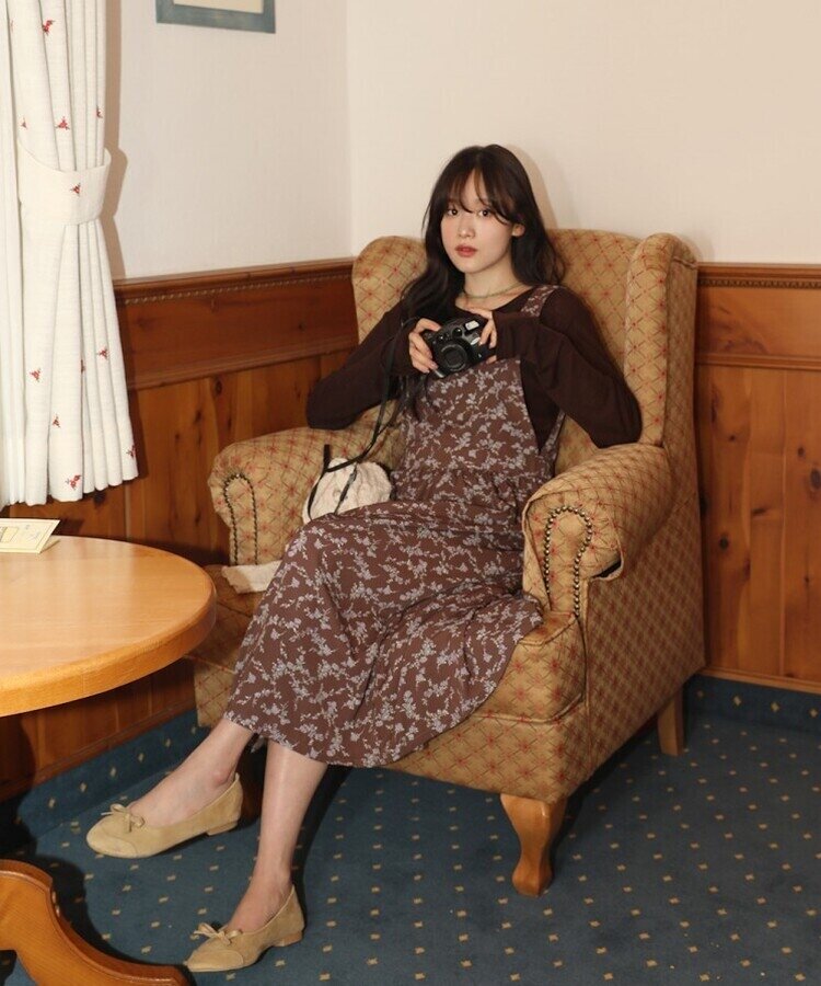 シュシュフラワーラップロングワンピース BROWN