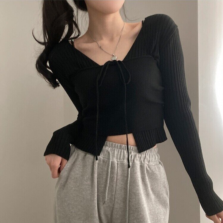 달루아 골지 니트 가디건 레이어드 스트랩 홀터 나시 투피스 세트 블랙