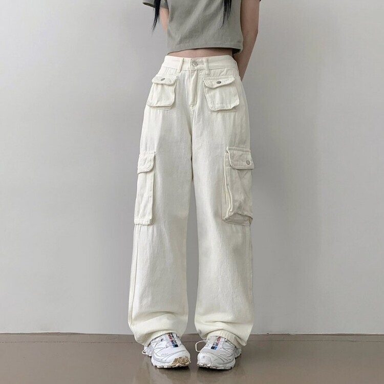希少 C.P. Company アイボリーワイドパンツ　vintage ハイウエストカーゴポケットコットンワイドパンツ｜コットンパンツ