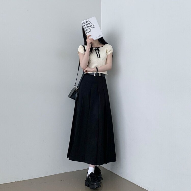 アコーディオンプリーツロングスカート BLACK