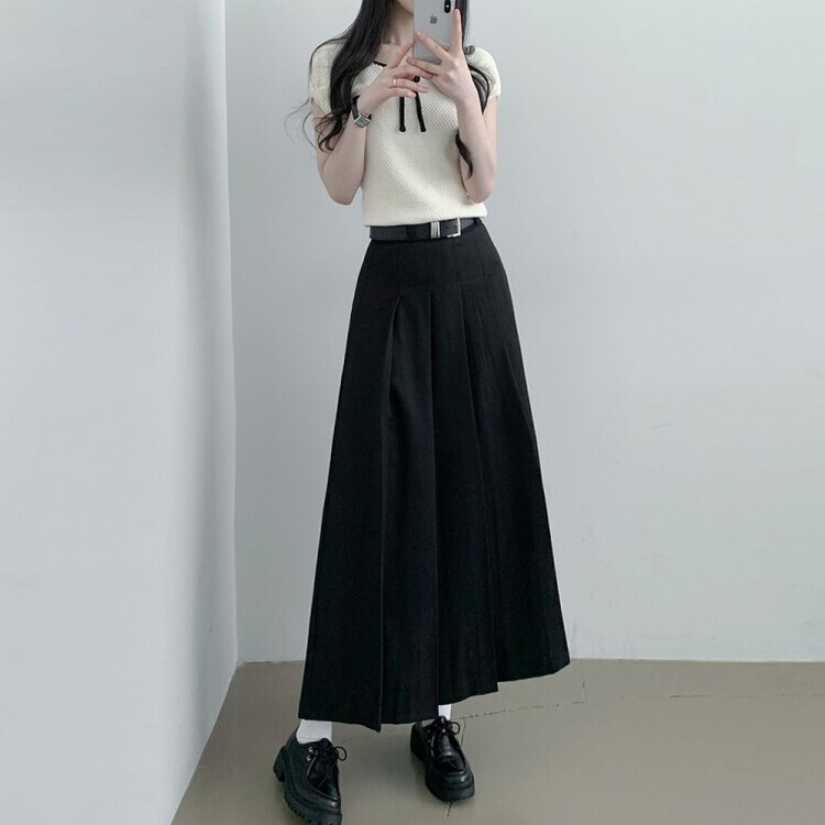 アコーディオンプリーツロングスカート BLACK