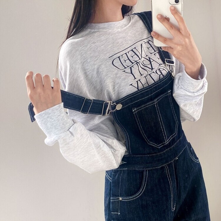 ステッチ生地デニムポケットオーバーロール DARK DENIM