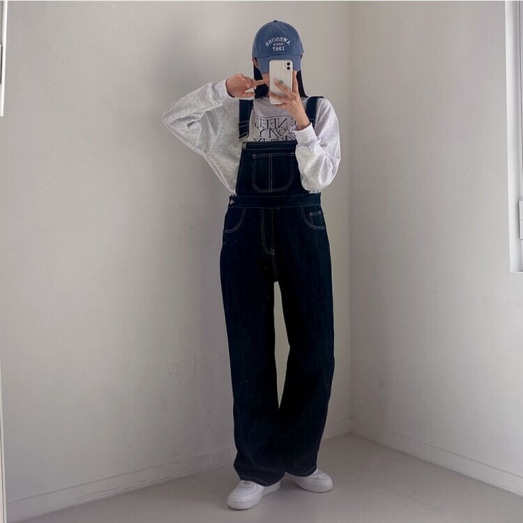 ステッチ生地デニムポケットオーバーロール DARK DENIM