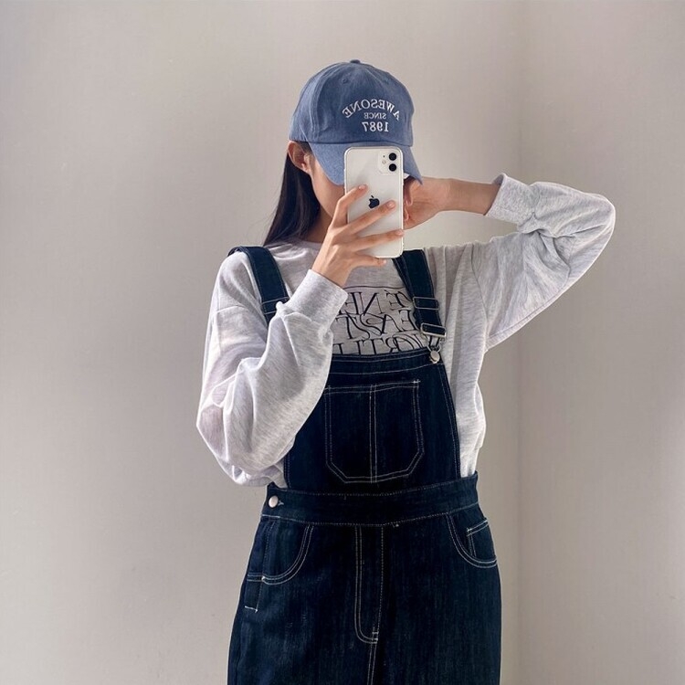 ステッチ生地デニムポケットオーバーロール DARK DENIM