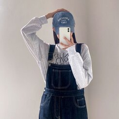 ステッチ生地デニムポケットオーバーロール DARK DENIM