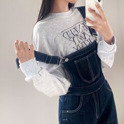 ステッチ生地デニムポケットオーバーロール DARK DENIM