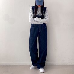 ステッチ生地デニムポケットオーバーロール DARK DENIM