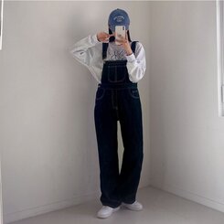 ステッチ生地デニムポケットオーバーロール DARK DENIM