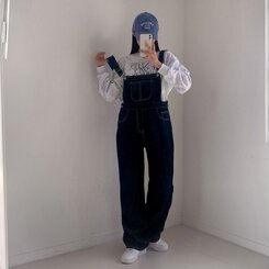 ステッチ生地デニムポケットオーバーロール DARK DENIM