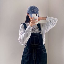 ステッチ生地デニムポケットオーバーロール DARK DENIM